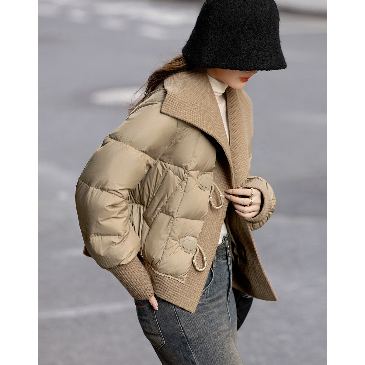 Dme [Mikero Warm Oxygen Bar] Winter Lightweight High-Heat Retention 90% Duck Down Ribbed Lapel Short Women's down Jacket