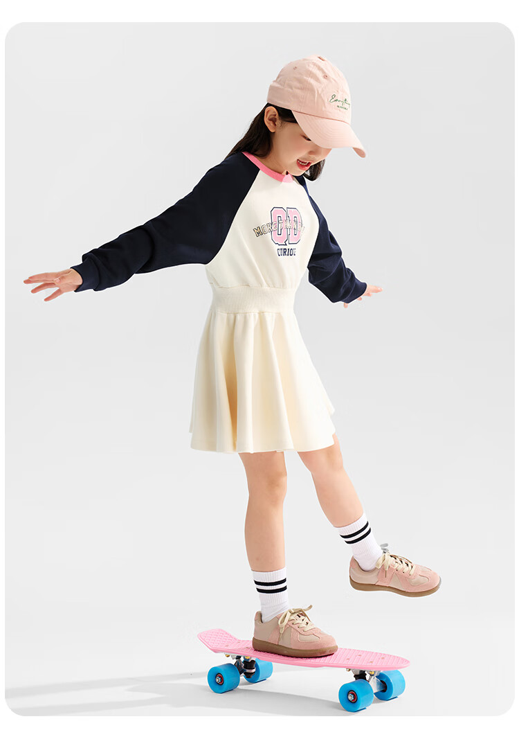 QQ DUCK Children's Clothing Girls' Dress Sports Preppy Style Youth Waist-Cinching Dress Navy Blue; Size 140 9