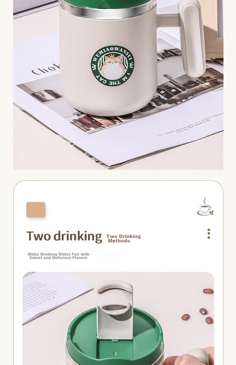 BJ 304 Stainless Steel Mug, Dormitory Room Children's Water Cup, Double-Layer Anti-Scalding Insulated Coffee Cup, Small Cat Desig 9