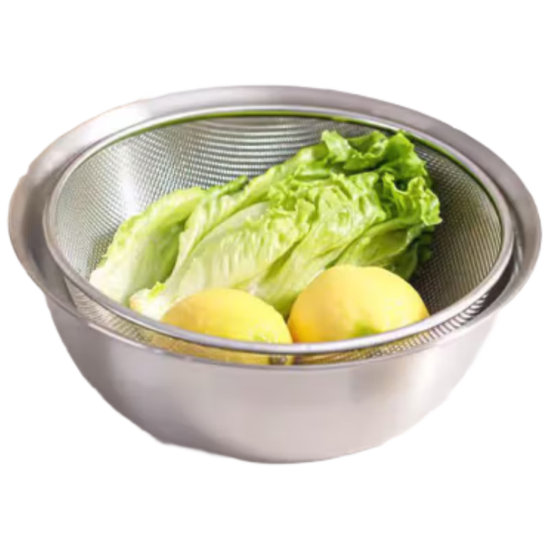 Jingmao Stainless Steel Vegetable Washing Basket Double-Layer Kitchen Fruit and Vegetable Draining Colander Rice Washing Sieve Basin