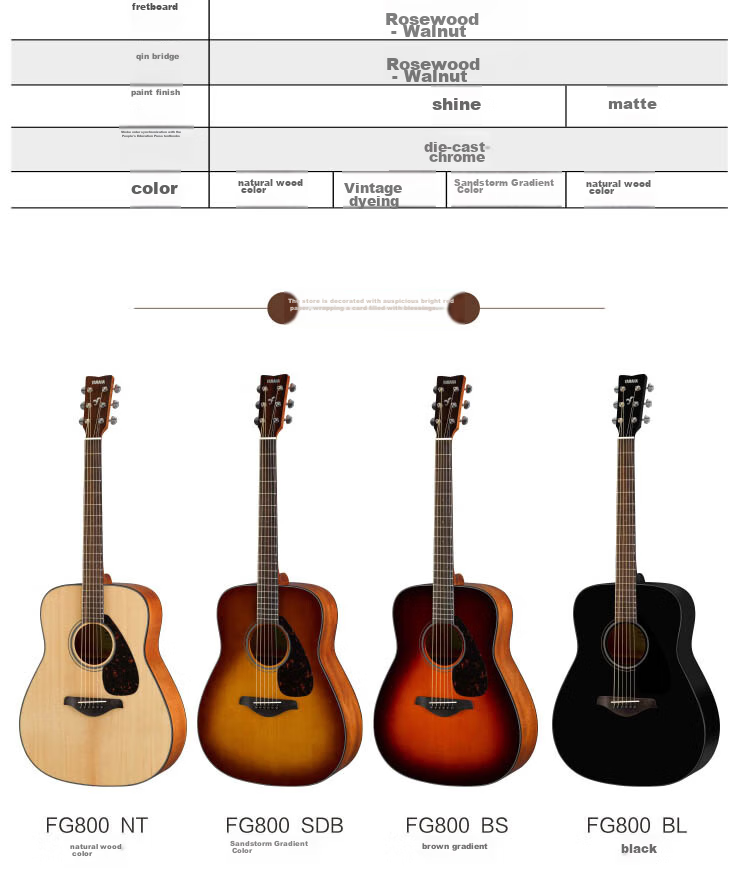 YAMAHA FG800MC Acoustic Solid Wood Top Beginner Folk Guitar Cutaway 41-inch Natural Wood Color 6