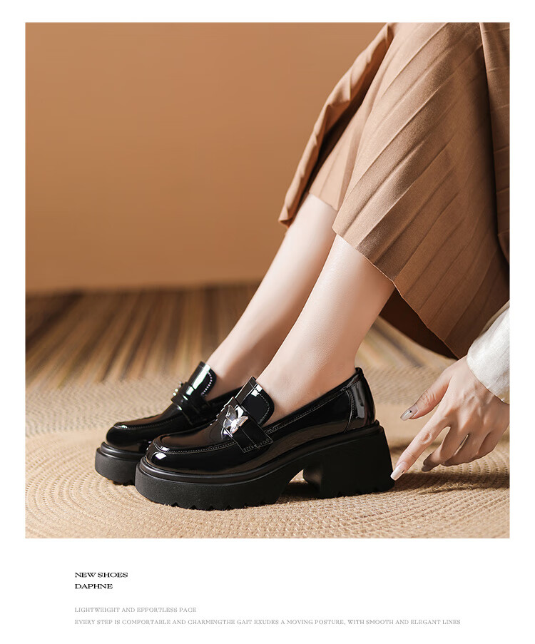 DAPHNE Thick-Soled Loafers for Women, Versatile And Fashionable Shoes, JK Academy Style Black British-Style Leather Shoes for Women, Black, Size 35 11