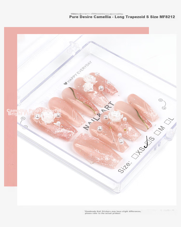 Meifuyu Nail Stickers, Handmade Wearable Nails (Yue Xiaoshan Tea Flower S Size), Long Nail Tips, Gift for Girlfriend, MF8213 16