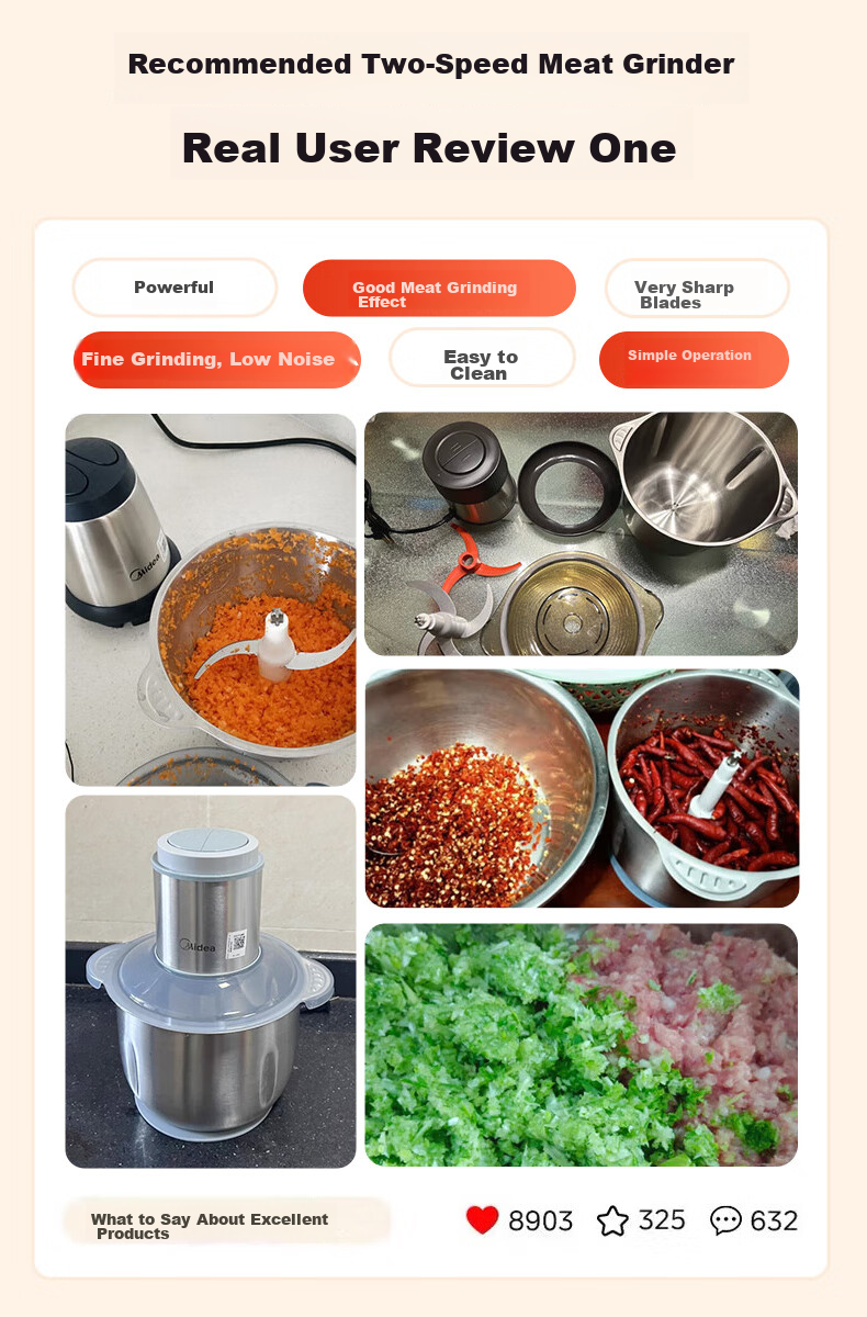 Midea Meat Grinder JD Self-Operated Home Use Large Capacity 5L High Power 1000W Pure Copper Motor Multifunction Commercial Electric Meat and Vegetable Grinder 90R03 4