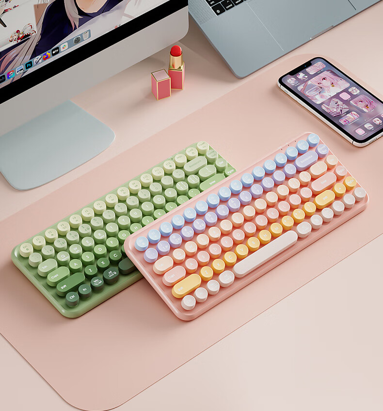 B.O.W Hangshi K509DL Wireless Bluetooth Tri-Mode Keyboard for Huawei Xiaomi Apple Laptop Desktop Rechargeable Portable Soft Orange Cat Girl Office Gaming Universal 11