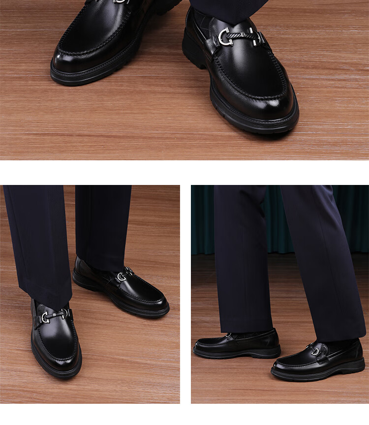 Goldlion Men's Loafers, Leather Shoes, Comfortable Slip-On Business Casual Shoes G550310452AAB - Black - Size 40 15