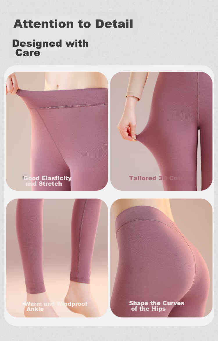 Dushiliren Women's Thermal Underwear Leggings, Autumn And Winter Modal Heat-Generating Slim-Fit Brushed Warm Base Layer Pants, Plum Purple, Size L 14