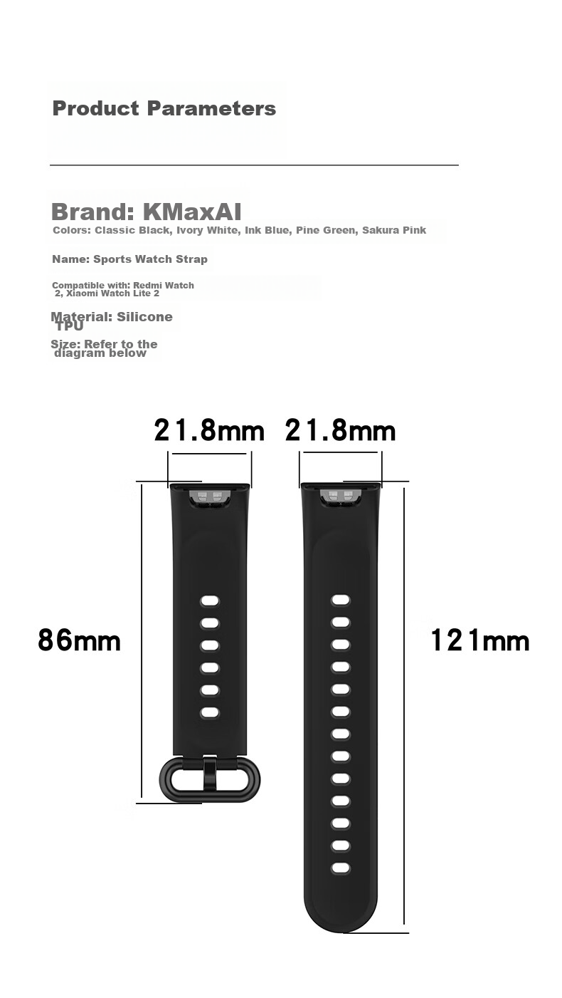 KMaxAI Compatible Silicone Strap for Xiaomi Redmi Watch 2, Replacement Wristband for Xiaomi Redmi Watch 2, Dopamine Lite 2 Sports Watch Band, Fresh Style, Elegant Black 6