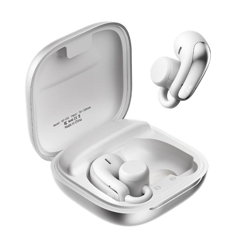 IKF C02 Clip-On Headphones, True Wireless Bluetooth Earphones, Open-Style Non-In HIFI Sound Quality, Low Latency for Gaming, Suitable for Students, Sports, Compatible with Phones And Computers, Flowing White