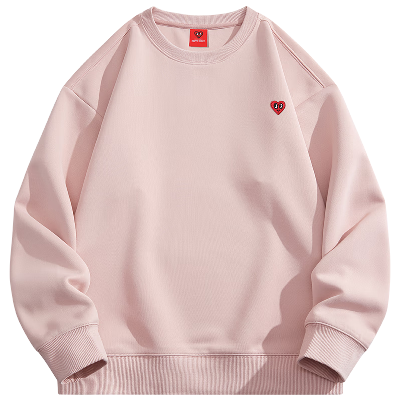 Chaersitaoxin [Bailu & Wang Churan Same Style] Sweatshirt for Couples, Unisex Round Neck Fleece-Lined Top, Pink Fleece, 2XL