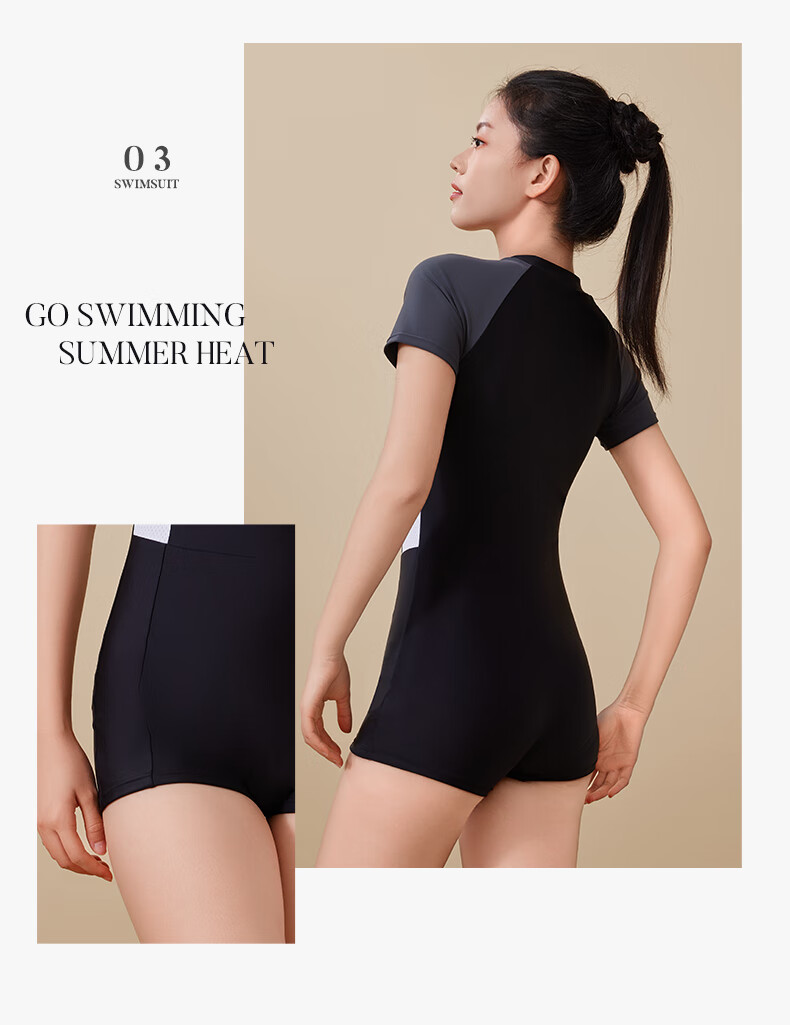 Li-Ning One-Piece Swimsuit for Women, Square-Leg Swimming Costume, Professional Athletic Conservative Slimming Hot Spring Swimwear, 4631 Black And Gray, Size L 15