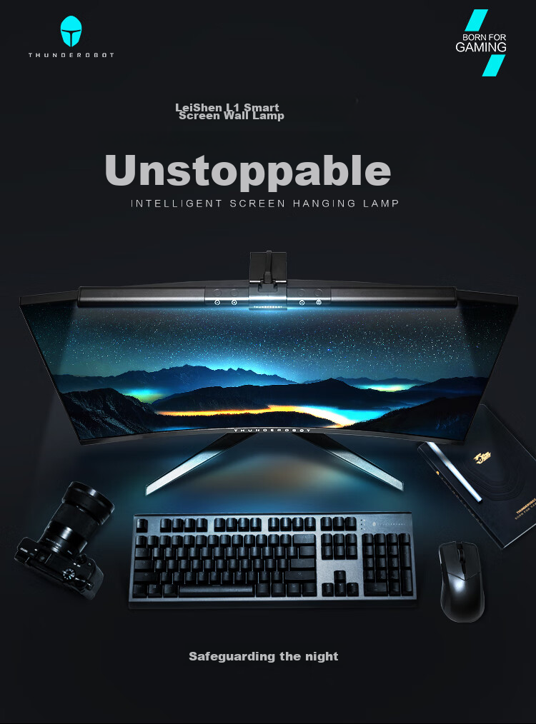 ThundeRobot Screen Hanging Lamp L1pro Computer Monitor Hanging Lamp Student Dorm Essential RGB Sound-Picking Backlit Lighting Effects Full Spectrum Eye Protection Smart Fill Light Gaming Desktop Reading Desk Lamp 1
