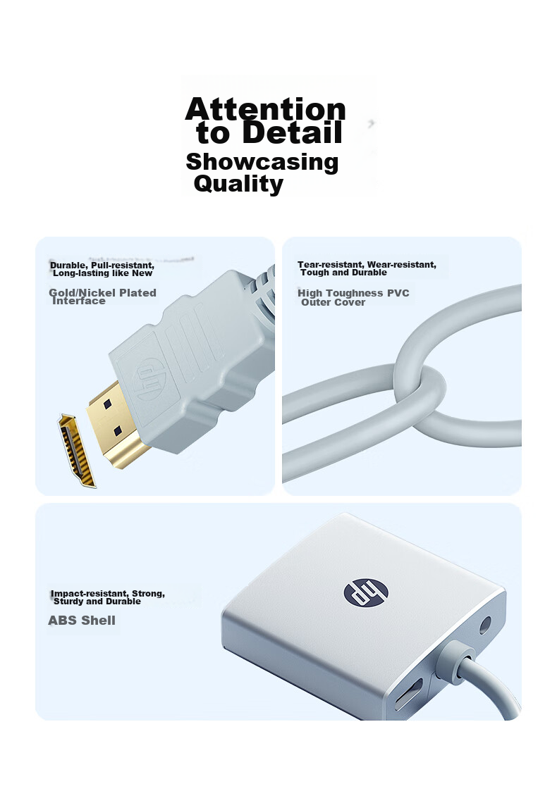 HP HDMI to VGA Converter with Audio And Power Supply, High-Definition Video Adapter, for Desktop Computers, TV Boxes, Handheld Games, PS5, Connecting to Monitors And Projectors for Large Screens 16
