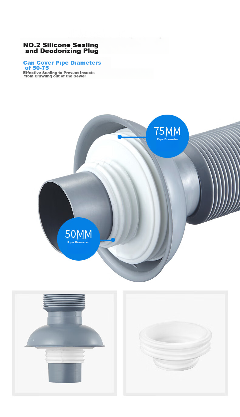 Submarine CSQ-12D Double-Slot Vegetable Washing Basin Drain Pipe, Basket 110 Drain Pipe Set, Side Wall-Mounted Drainage, Space-Saving Desig 9