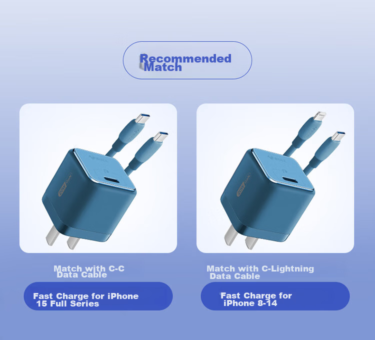 BULL GaN 20W Charger, Apple 18/17/16 PD Fast Charging Head, Auto Shut-Off When Fully Charged, Suitable for IPhone14/13promax/[20W GaN] Deep Sea Blue 1