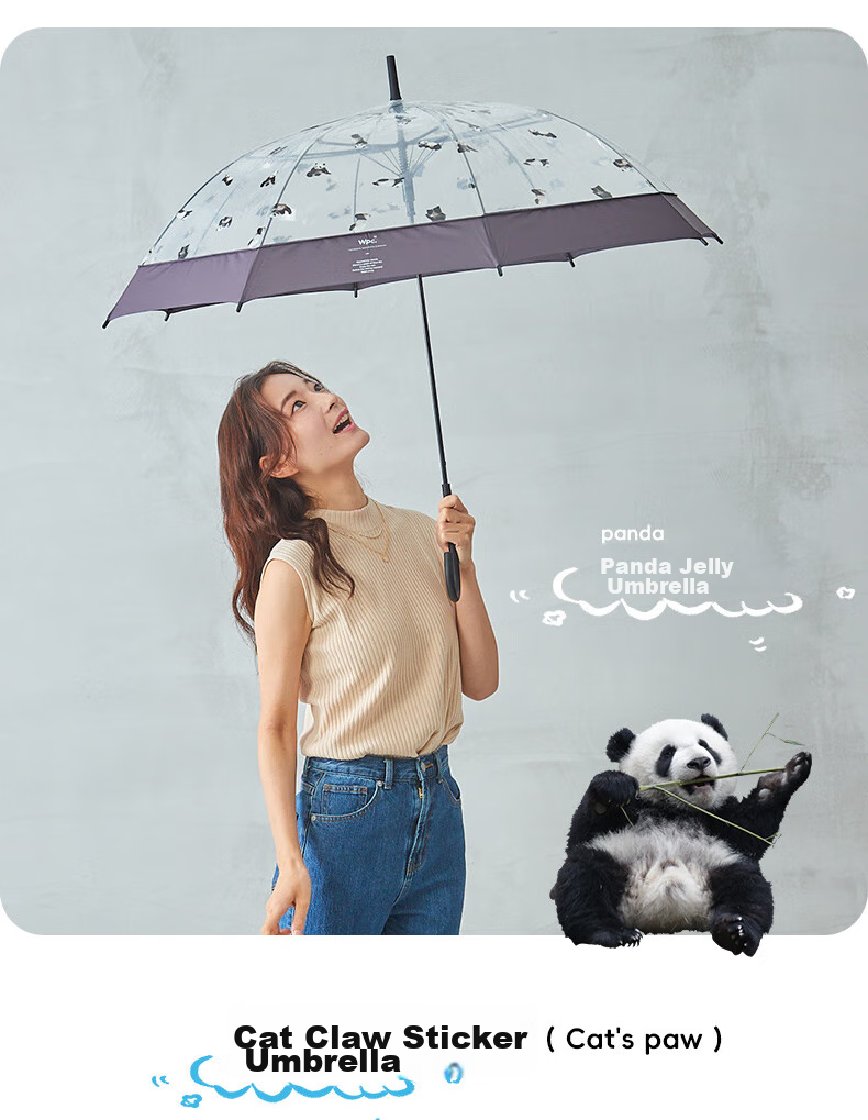 Long Handle Umbrella, Transparent Umbrella, Cute Pet Japanese High-Value Straight Pole Cat Dog Umbrella for Men And Women, Lazy Cat Jelly Umbrella, Beige 16