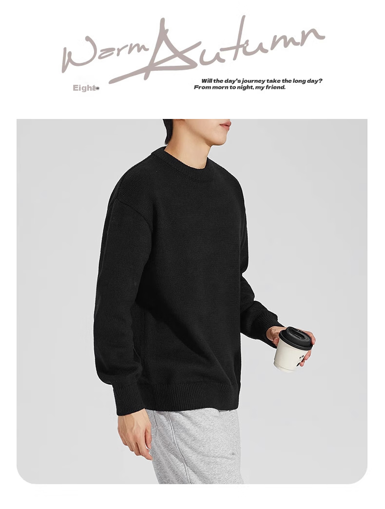Huili Men's Sweater, Autumn And Winter Round Neck Pullover, Warm Base Layer Knit Sweater, Thick Comfortable Warm Top, Iron Gray, 4XL 8