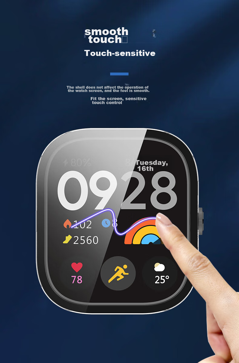 KMaxAI Compatible with Redmi Watch 5/4 Protective Film + Case, All-In Full Coverage, Xiaomi Redmi Watch Dial Protector & Screen Film, Hard Shell Anti-Fingerprint Tempered Glass Film, Transparent 8
