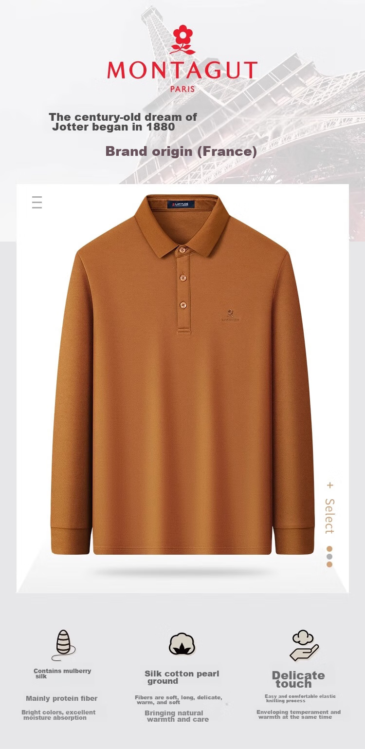 MONTAGUT Men's Long-Sleeve Polo Shirt, Spring And Autumn Business Versatile Mulberry Silk Solid Color Embroidered Long-Sleeve T-Shirt, Green, Size L 3