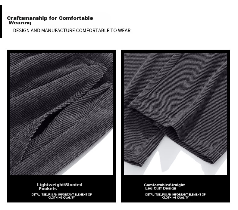 Huili Corduroy Pants for Men, Spring And Autumn New Style, Loose Straight Wide-Leg, Casual Sports Trousers, Long Pants, Black, 3XL 20