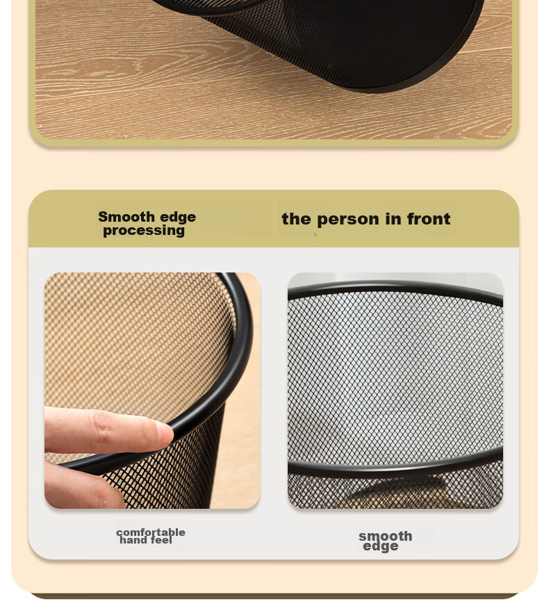Deli Φ29.5cm Large Metal Mesh Round Wastebasket, Office And Home Trash Can, Waste Sorting, Office Supplies, Black 9189 9