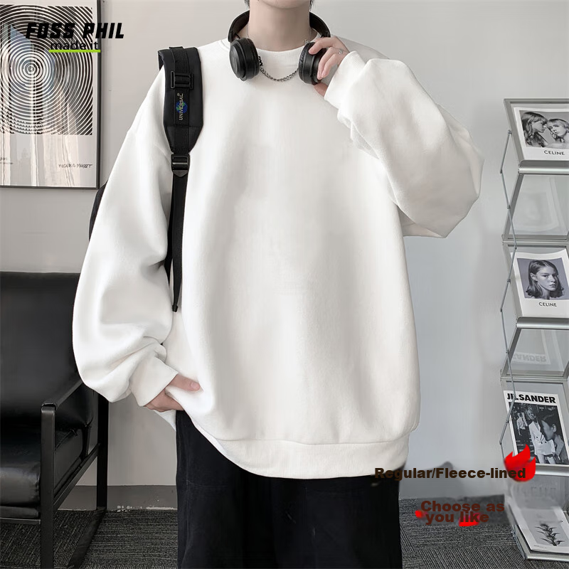 Foss Phil Men's Sweatshirt, Spring And Autumn Long-Sleeve T-Shirt, Round Neck American-Style Top, Undershirt for Men, 26WY03 White XL