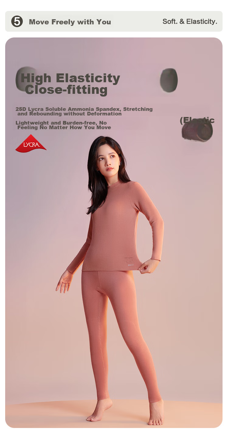 Hodo [Same As in Mall] 320GB Women's Thermal Underwear, Warm Half-Turtleneck Autumn Top And Pants, Knee Protection Thermal Set 10