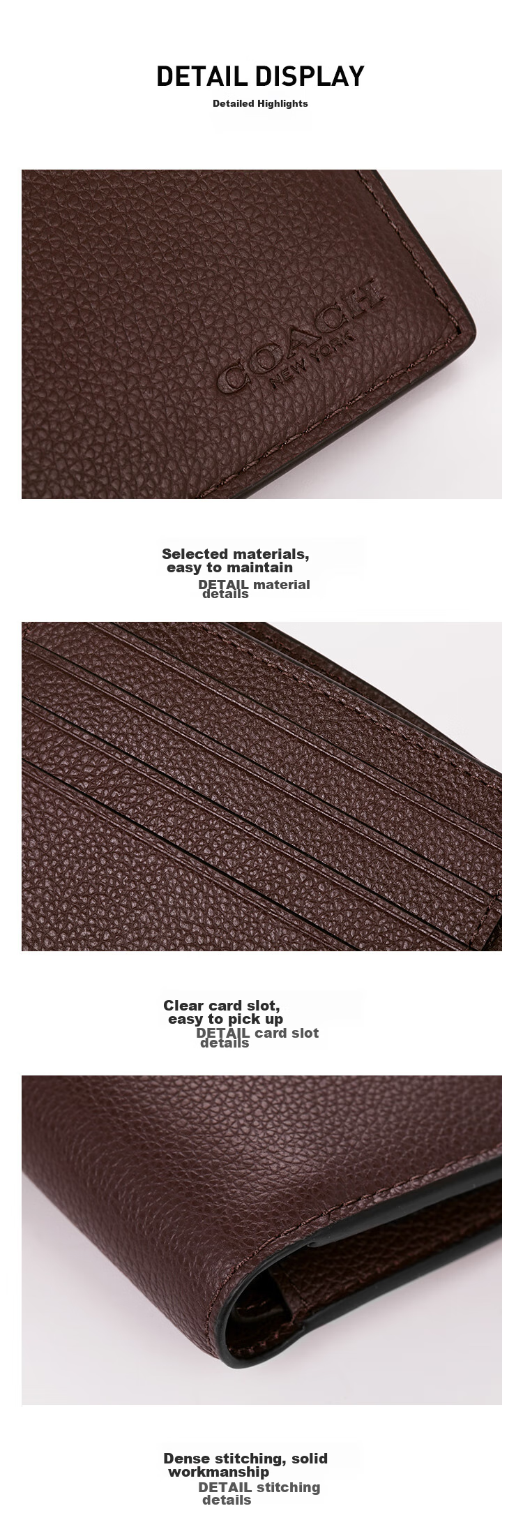 COACH [Brand Direct Supply], Men's Short Folded Cowhide Leather Wallet, Dark Brown CR911, Gift 6