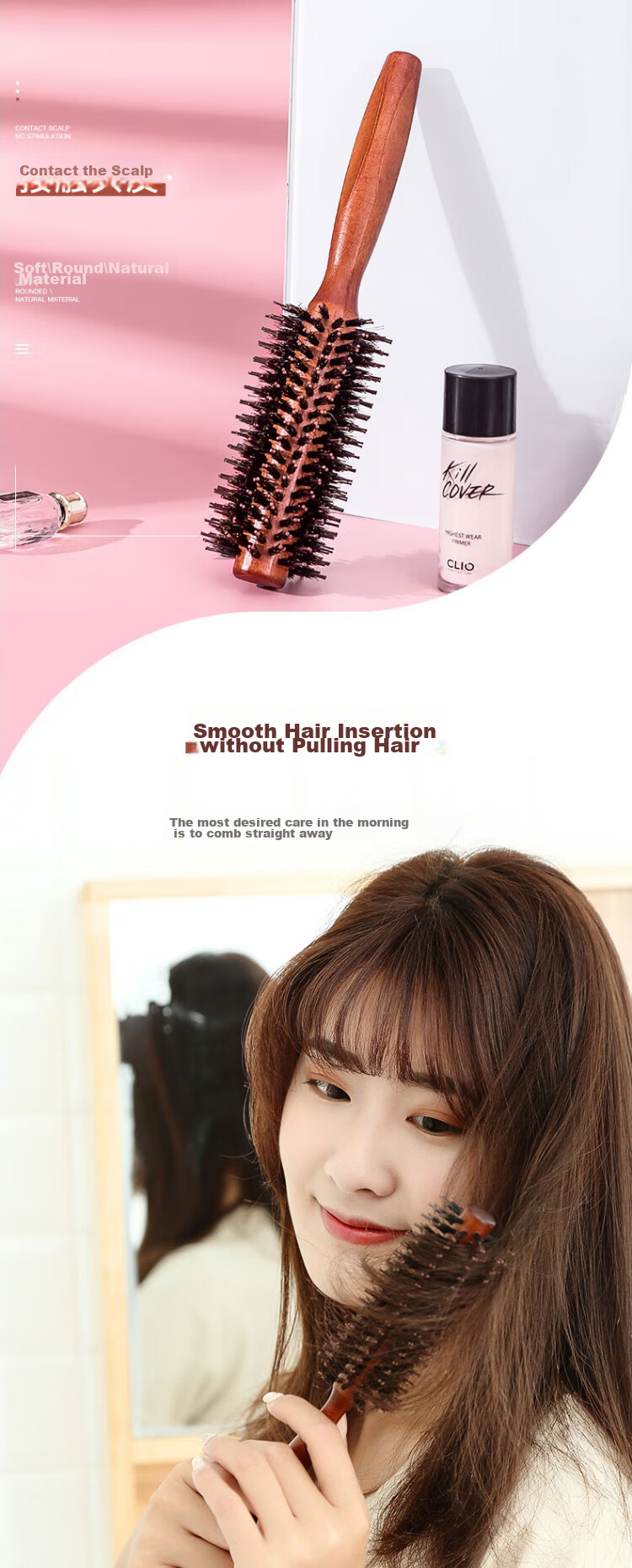 Cigeman Curling Iron, Pig Bristle Brush, Volumizing Styling Tool, Suitable for Men And Women, Hair Beauty Inner-Clipping Curler 4