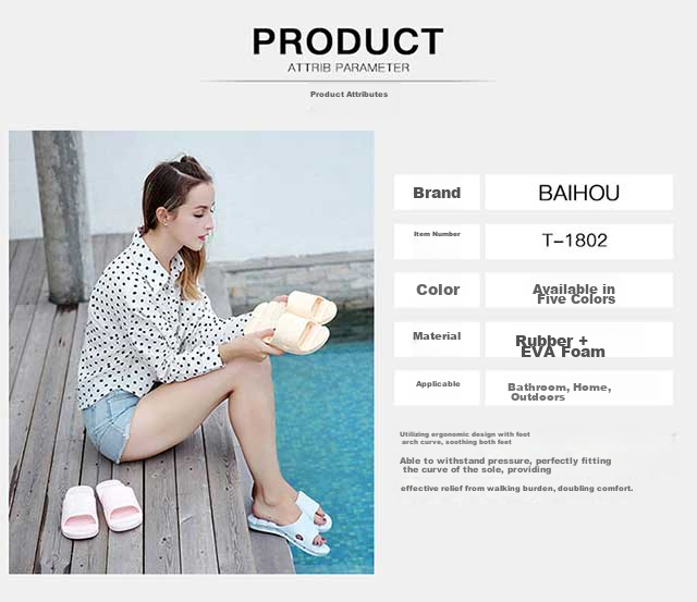 BAIHOU Side-Slipping Water-Resistant Summer Wear-Resistant Home Bathroom Quick-Drying Indoor Men's And Women's Slippers 1802 Light Blue 35-36 9