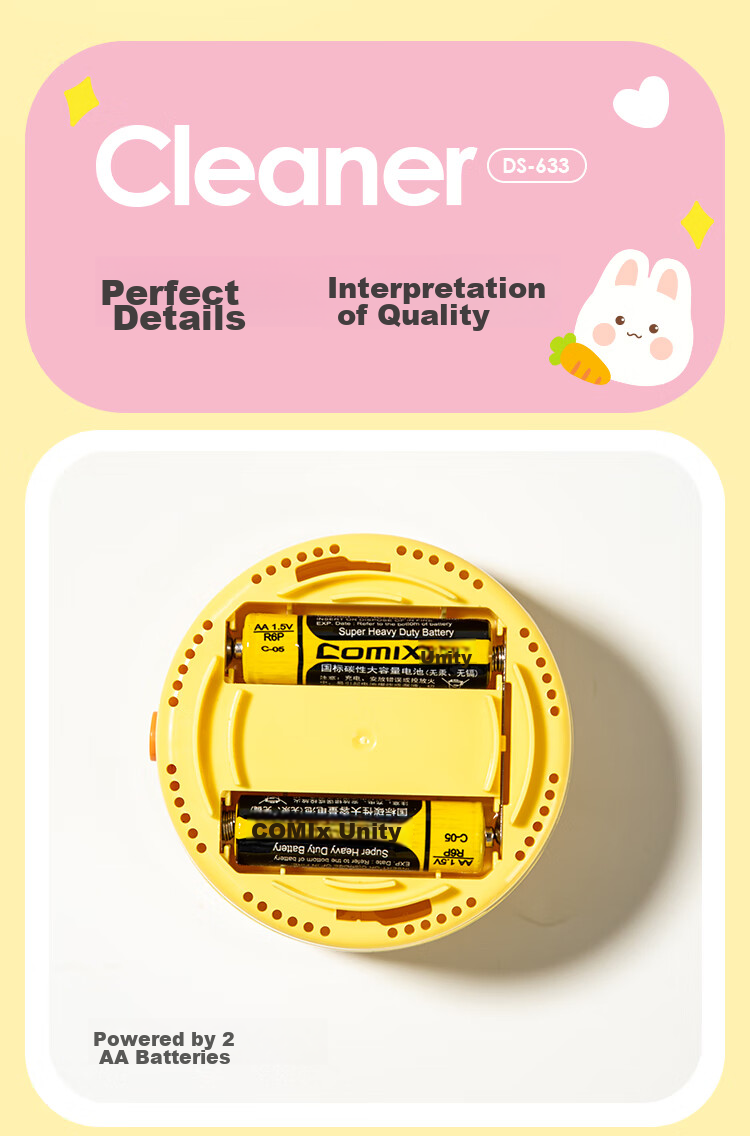 COMIX Powerful Suction Desktop Vacuum Cleaner Cartoon Rabbit Design, Keyboard Dust Removal Cleaning Assistant, Eraser Debris Desk Cleaner, Back-To Essential XS-66 Pink 8