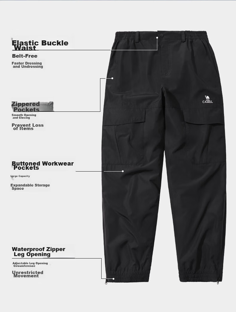 CAMEL Men's Tactical Pants, Waterproof And Windproof, Casual Outdoor Hiking And Skiing Pants, Cargo Pants, Long Trousers A13CA49047 3