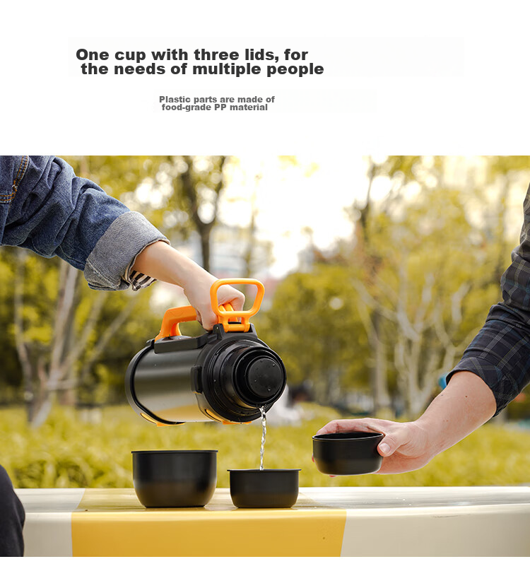 LOCK&LOCK Large Capacity Insulated Bottle, Outdoor Travel Camping Stainless Steel Portable Car-Mounted Handheld Thermos, 2.2L Black 13