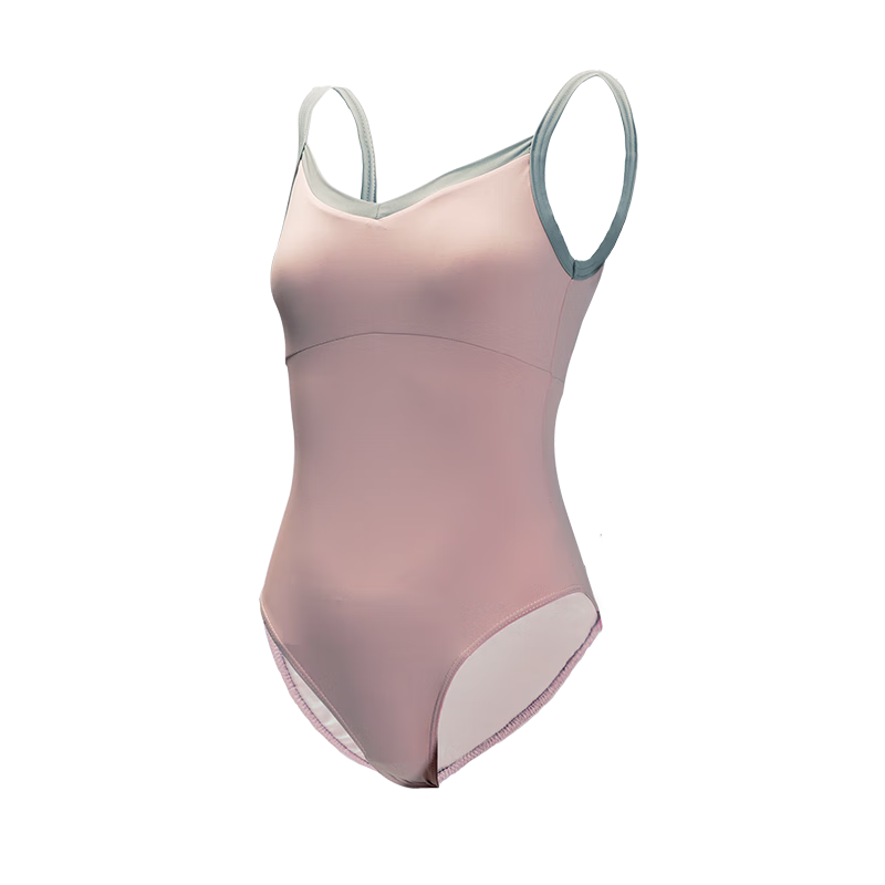 Sansha Girls' Ballet Leotard, Contrasting Color V-Neck Spaghetti Strap Bodysuit, Children's Dance Practice Outfit, Light Blue, M