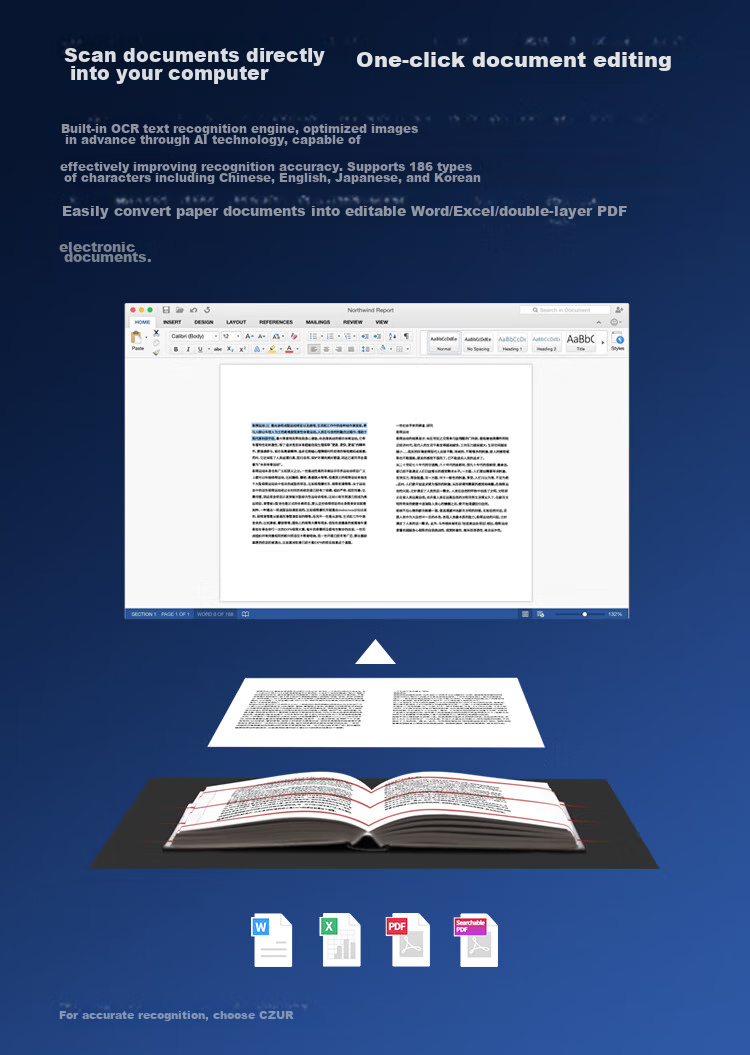 CZUR AuraPlus Side Light Anti-Reflective 20 Million Pixel Book Scanner A3/A4 Office Home Document Scanner Magazine Book High-Speed Camera Scanner 8