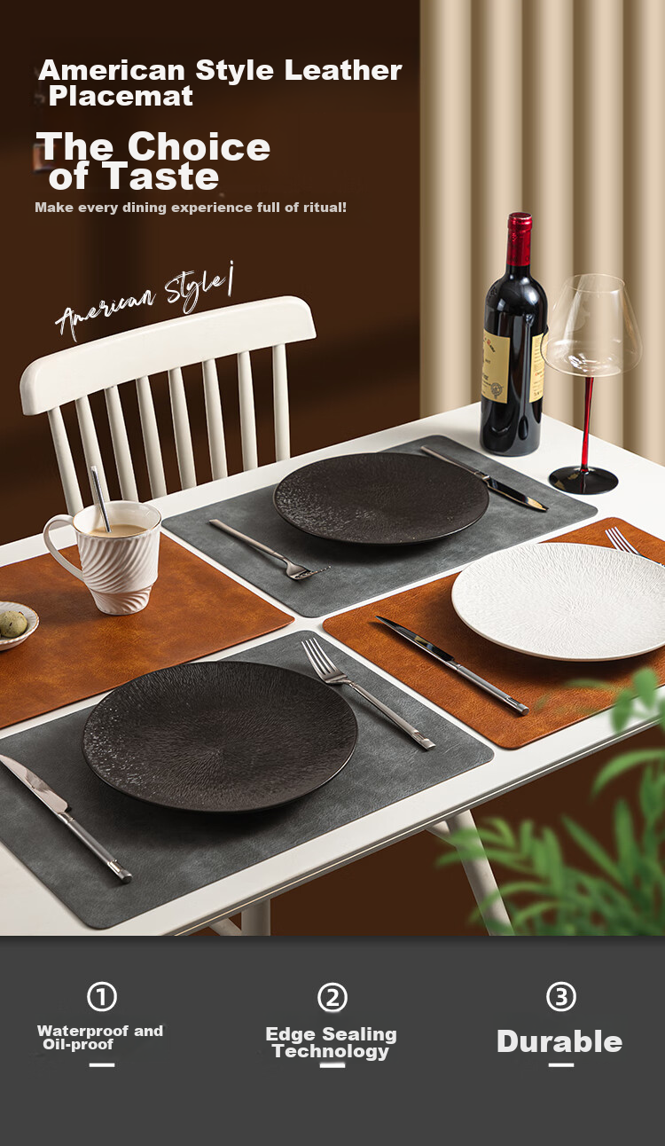 Banwushenghuo Luxury Leather Placemat, High-End Rectangular Table Mat for Western Cuisine, Steak Placemat, Waterproof, Oil-Proof, Heat-Resistant Mat 2