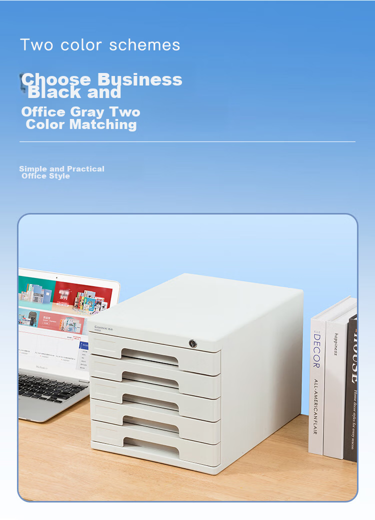 COMIX 5-Tier Lockable Desktop File Cabinet with Drawers, Plastic Storage Cabinet with Index Labels, Office Supplies, Gray B2252 5