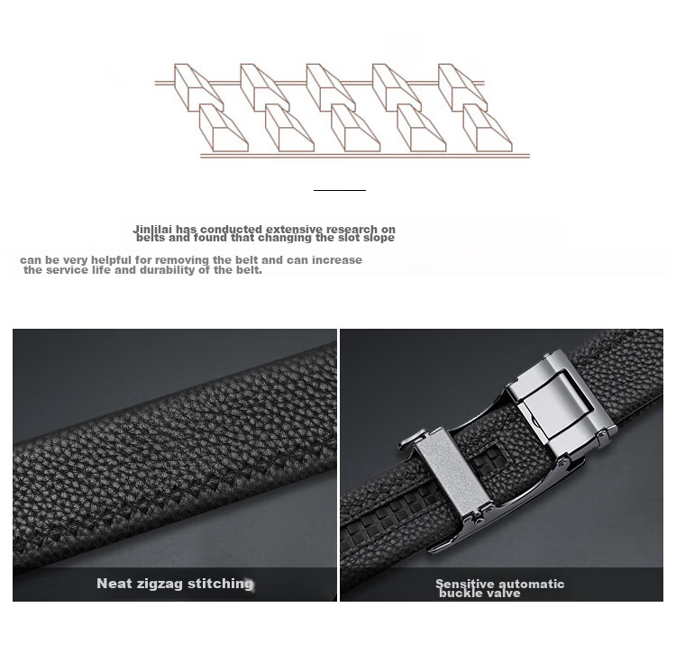 Goldlion Men's Leather Belt, Fashionable Cowhide Waistband Gift Box, Business Style Automatic Buckle Trouser Belt, Birthday Gift for Gifting 11