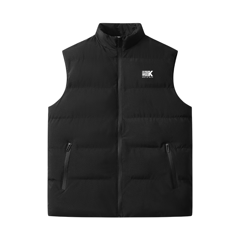 Huili Men's Vest, Winter Warm Cotton Waistcoat, Versatile Stand-Up Collar Jacket for Outer Wear, Black, 2XL