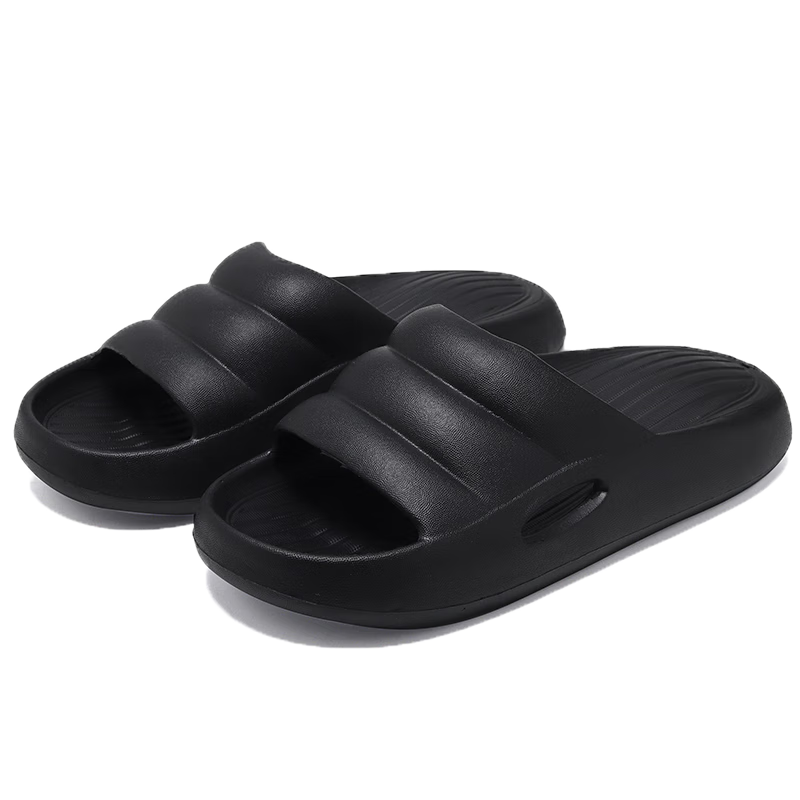Huameijianbu Couple's Thick-Soled Indoor/outdoor Non-Slip Soft Elastic Slippers HM2020 Black Size 44-45