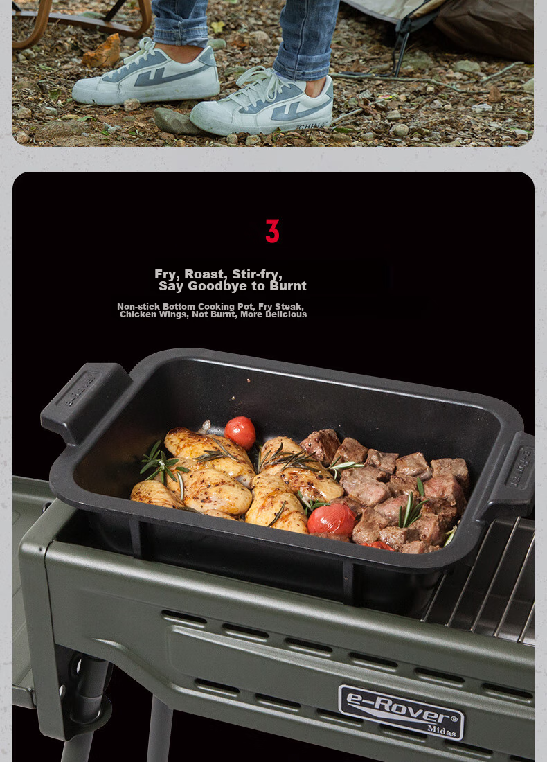 E-Rover Barbecue Grill, Outdoor Barbecue Equipment Charcoal Grill, Stainless Steel Barbecue Rack, Folding Barbecue Stove 7