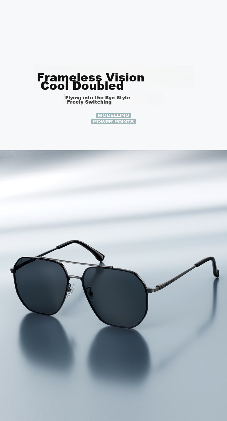 PARZIN Fan Chengcheng Style Double-Beam Alloy Aviator Sunglasses for Men, Polarized Sunglasses, Commuter Driving UV Protection Eyewear 4
