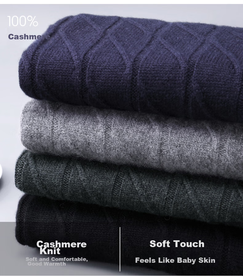 Hengyuanxiang Men's Cashmere Sweater, Autumn And Winter Thickened 100% Pure Cashmere, Business Casual Base Layer Knit Sweater, Winter Warm Clothing 4