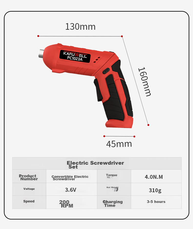 Kafuweier 3.7V Electric Screwdriver Set, Household Mini Electric Screwdriver, 4PCS P5032 5