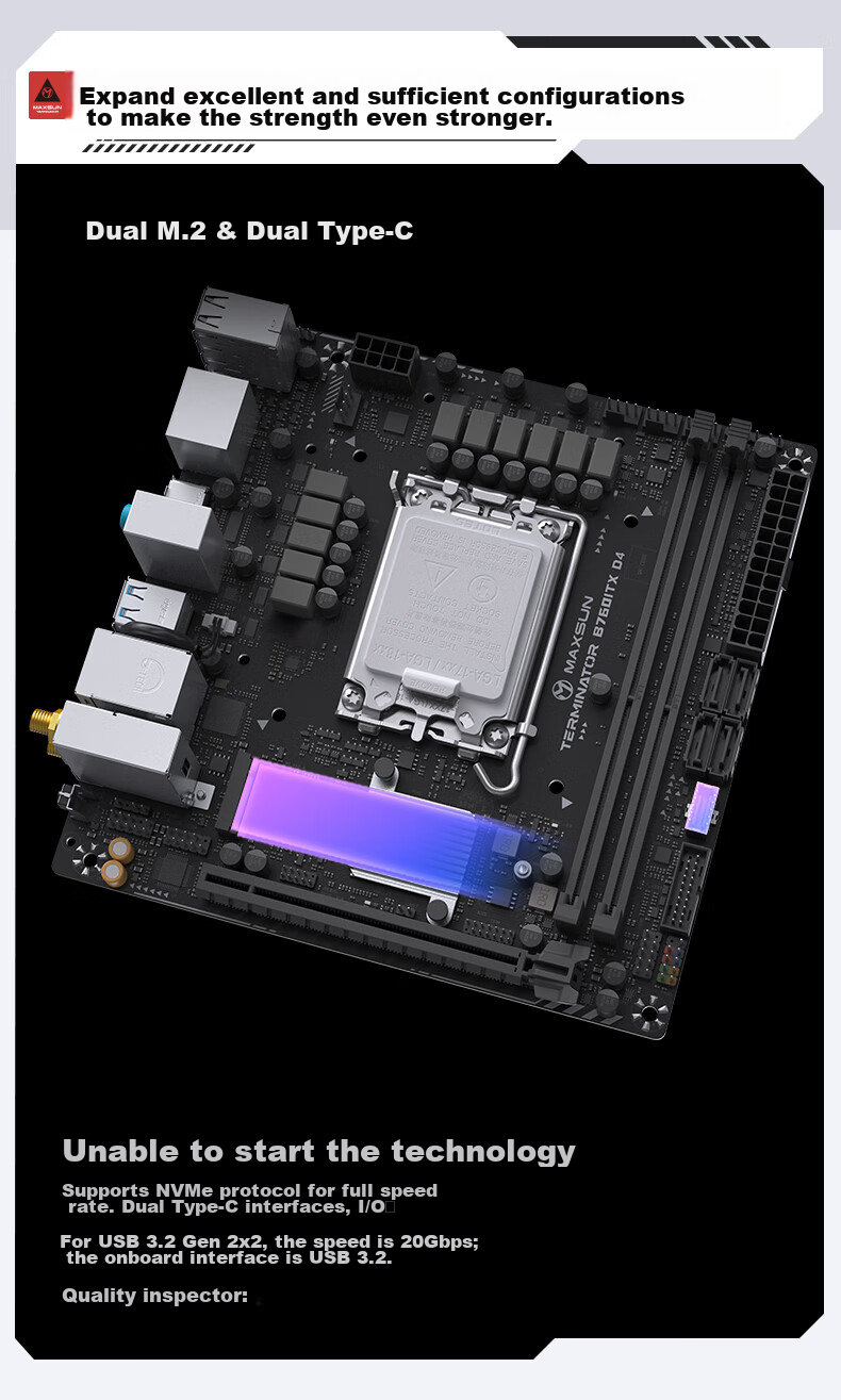 MAXSUN MS-Zhongjiezhe B760ITX D4 WIFI V3 Supports DDR4 CPU 12490F/13400F/12600KF (Intel B760/LGA 1700) 5