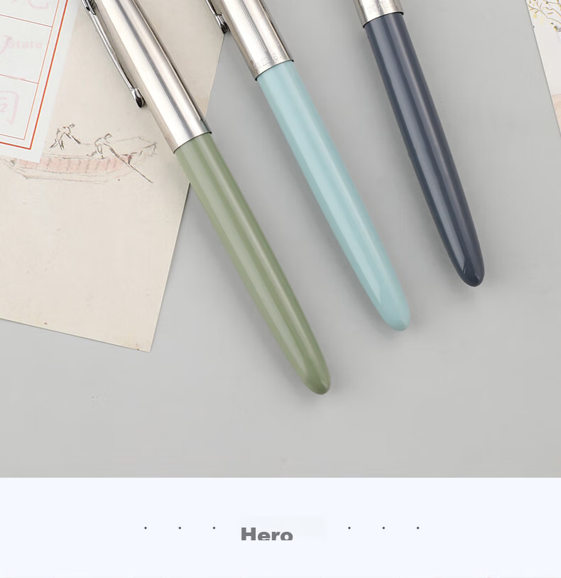 HERO Fountain Pen 616 Small Size Vintage Iridium Student Daily Writing Practice Ink Pen Dark Nib F Morandi Gree 13