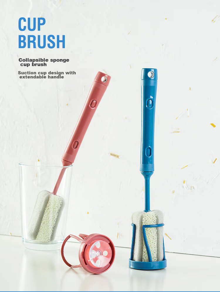 LOCK&LOCK Long Handle Sponge Cup Brush Set with Straw Brush - Household Magic Cleaning Kit 4