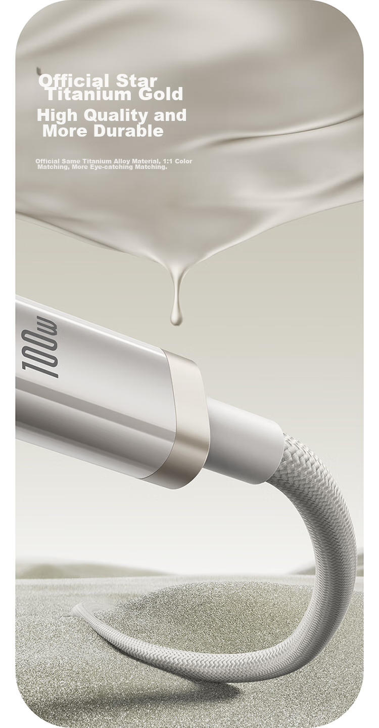 BASEUS Apple 17/16 Titanium Alloy Charging Cable, Dual-Head Type-C Data Cable, PD100W Fast Charging, Car Charger 5A, Suitable for IPhone 15/iPad/MacBook Laptops 3