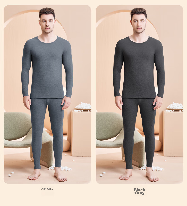 Hengyuanxiang [Cashmere Silk] Autumn And Winter 10A Grade Antibacterial Anti-Mite Thermal Underwear Men's Autumn Top And Pants Set, Black 13