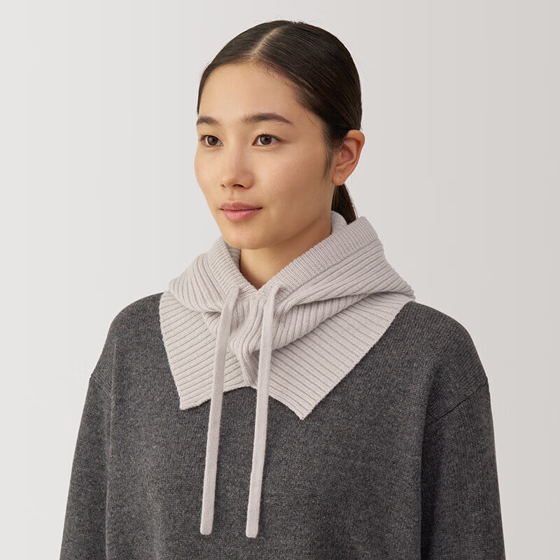 MUJI Wool, Rib Knit, Balaklava Hat, Knitted Hat, Oatmeal Color